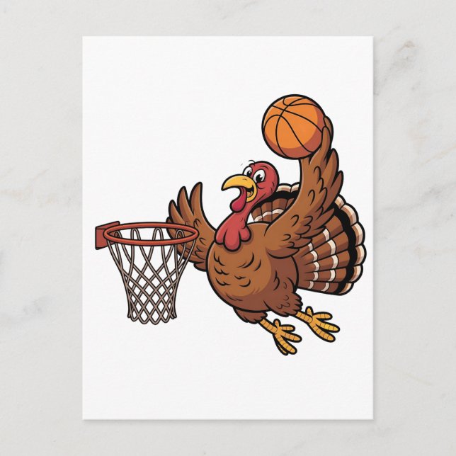 Turkey Dunking Basketball Sport Thanksgiving lover Holiday Postcard (Front)