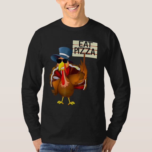 Turkey Eat Pizza Adult Vegan Kids  Thanksgiving 10 T-Shirt (Front)