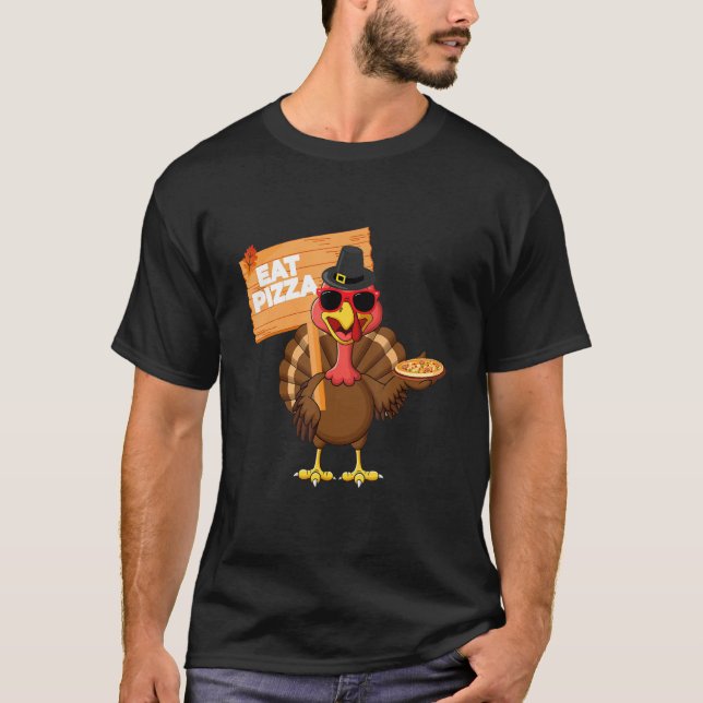 Turkey Eat Pizza Adult Vegan Kids  Thanksgiving s T-Shirt (Front)