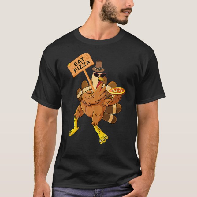 Turkey Eat Pizza Adult Vegan Kids  Thanksgiving T-Shirt (Front)