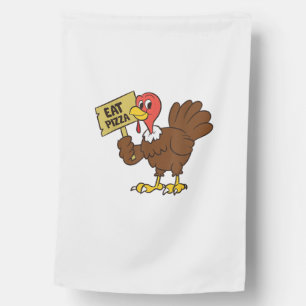 Turkey Eat Pizza Funny Thanksgiving  House Flag