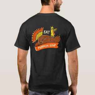 Turkey Eat Pumpkin Soup Thanksgiving Vegan Black F T-Shirt