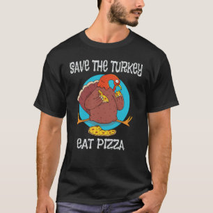 Turkey eating a pizza over a blue circular backgro T-Shirt