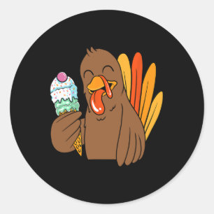 Turkey Eating Ice Cream Thanksgiving Day Funny Fal Classic Round Sticker