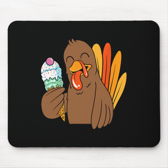 Turkey Eating Ice Cream Thanksgiving Day Funny Fal Mouse Pad (Front)