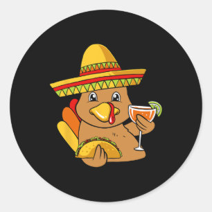 Turkey Eating Taco Thanksgiving Day Mexican Food F Classic Round Sticker