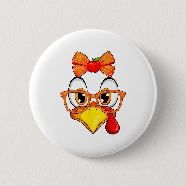 Turkey Face Apple Coquette Fall Thanksgiving Costu Button (Front)