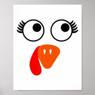 Turkey Face Eyelashes Halloween Thanksgiving Funny Poster