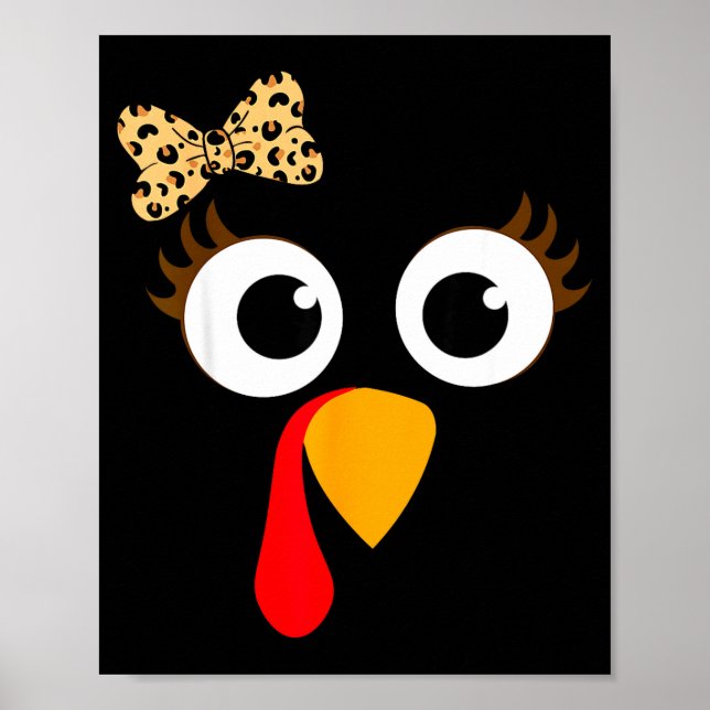 Turkey Face Girl Leopard Bow Thanksgiving Costume  Poster (Front)