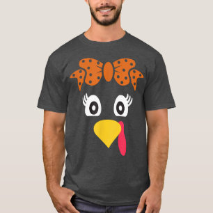 Turkey Face Girl Retro Bow Family Costume Thanksgi T-Shirt