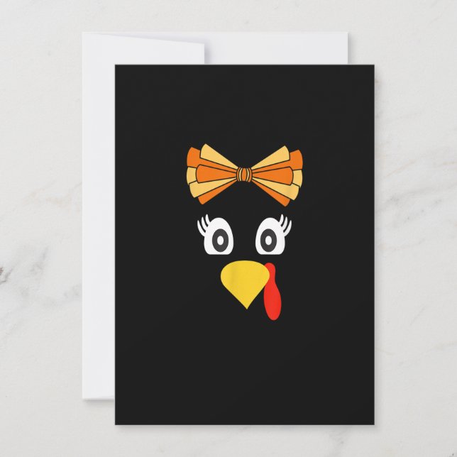Turkey Face Girl Retro Bow Friendsgiving Thanksgiv Invitation (Front)