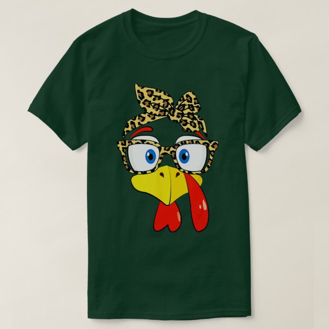Turkey Face Glasses Leopard Headband Thanksgiving  T-Shirt (Design Front)