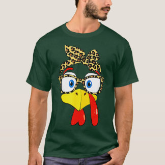 Turkey Face Glasses Leopard Headband Thanksgiving T-Shirt