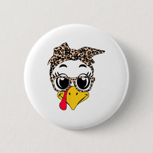 Turkey Face Headnd Leopard Thanksgiving Day Women Button