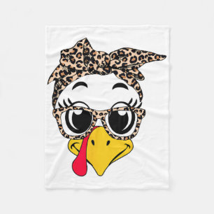Turkey Face Headnd Leopard Thanksgiving Day Women Fleece Blanket