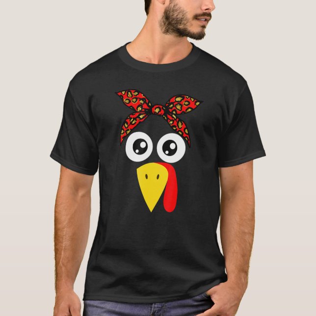 Turkey Face Leopard Bandana Thanksgiving Costume G T-Shirt (Front)