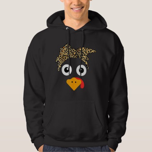 Turkey Face Leopard Headband Thanksgiving Pilgrim Hoodie