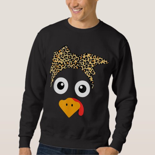 Turkey Face Leopard Headband Thanksgiving Pilgrim Sweatshirt