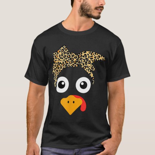 Turkey Face Leopard Headband Thanksgiving Pilgrim T_Shirt