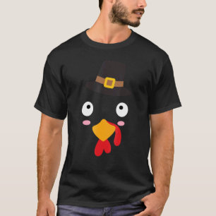 Turkey Face Pilgrim Boy Youth Kids Thanksgiving T-Shirt