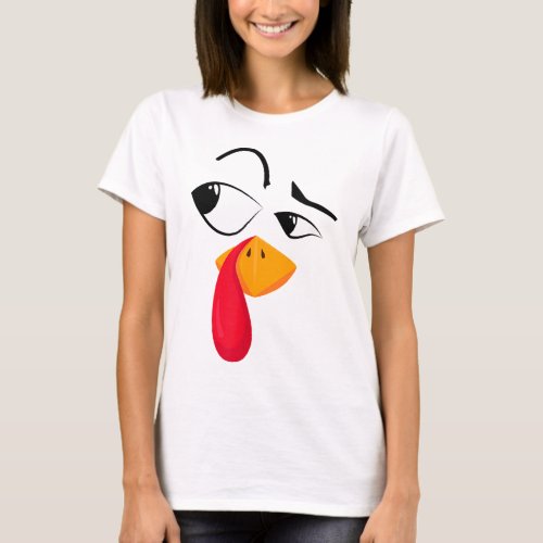 Turkey Face Pilgrim Funny Thanksgiving Costume T_Shirt