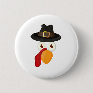 Turkey Face Shirt_ Funny Thanksgiving Turkey Pilgr Button