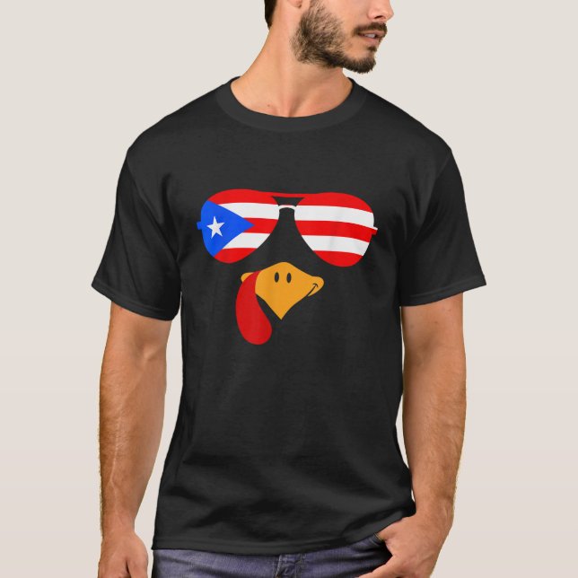 Turkey Face Thanksgiving For Boys Puerto Rico Flag T-Shirt (Front)