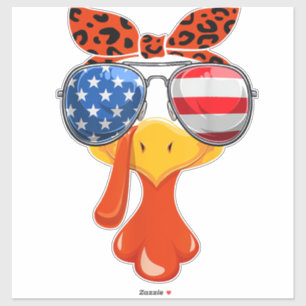 Turkey Face Thanksgiving Women Girls Flag Sunglass Sticker