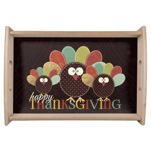 Turkey Family Patchwork Thanksgiving Serving Tray
