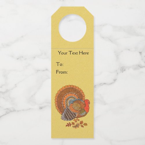 Turkey Fanned Tail Autumn Colors Feathers Leaves Bottle Hanger Tag