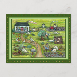 TURKEY FARM, HUMOROUS COUNTRY THANKSGIVING BIRDS POSTCARD