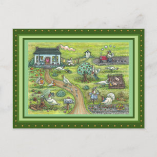 TURKEY FARM, HUMOROUS COUNTRY THANKSGIVING POSTCARD