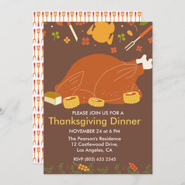 Turkey Feast Thanksgiving Dinner Invitation (Front/Back)
