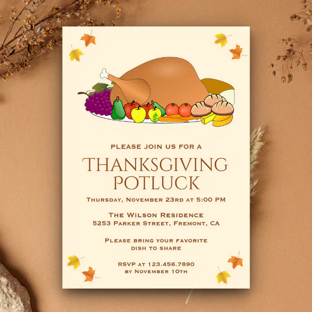 Turkey Feast | Thanksgiving Potluck Invitation | Zazzle