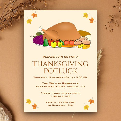 Turkey Feast  Thanksgiving Potluck Invitation