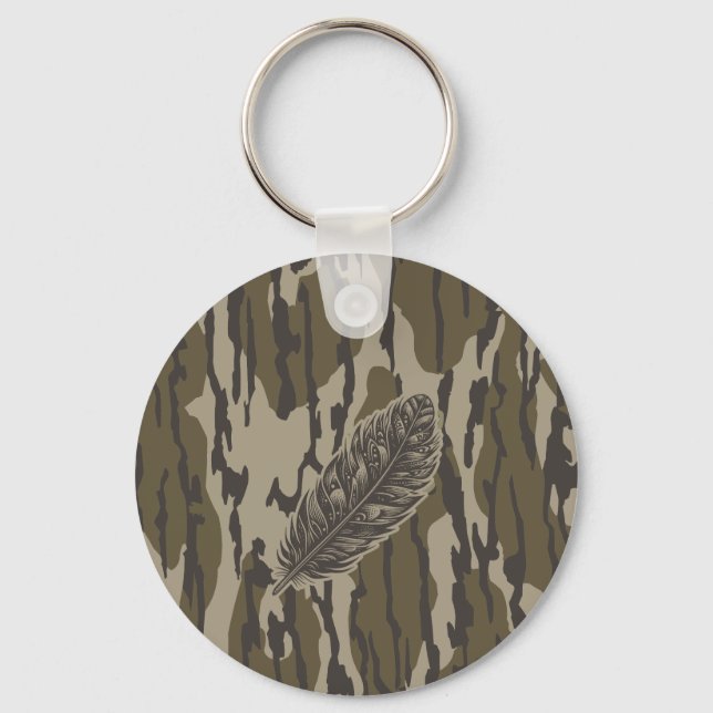 Turkey Feather Bottom Lands Camo Forest Keychain (Front)