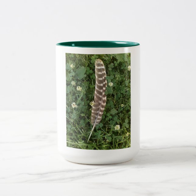 Turkey Feather in Clovers Two-Tone Coffee Mug (Center)