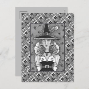 TURKEY FEATHER WITCH, A SALEM THANKSGIVING, FOLK HOLIDAY POSTCARD