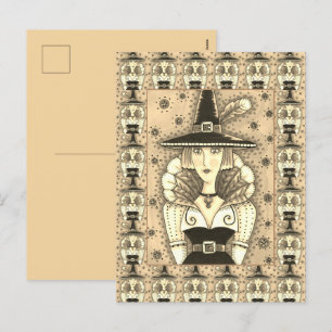 TURKEY FEATHER WITCH, A SALEM THANKSGIVING, FOLK HOLIDAY POSTCARD