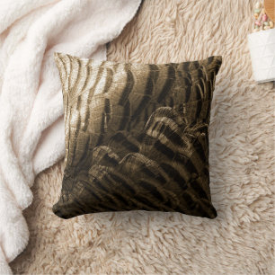 Turkey Feathers Bronze Tone Bird Throw Pillow