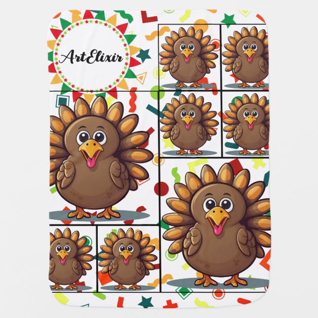 Turkey Festive Kawaii Colorful Print Baby Blanket (Front)