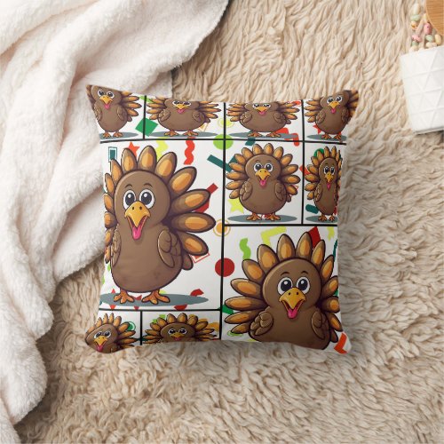 Turkey Festive Kawaii Colorful Print Throw Pillow