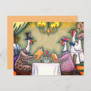 TURKEY FINE DINING, THANKSGIVING BIRD HUMOR HOLIDAY POSTCARD