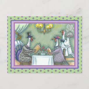 TURKEY FINE DINING, THANKSGIVING BIRD HUMOR POSTCARD