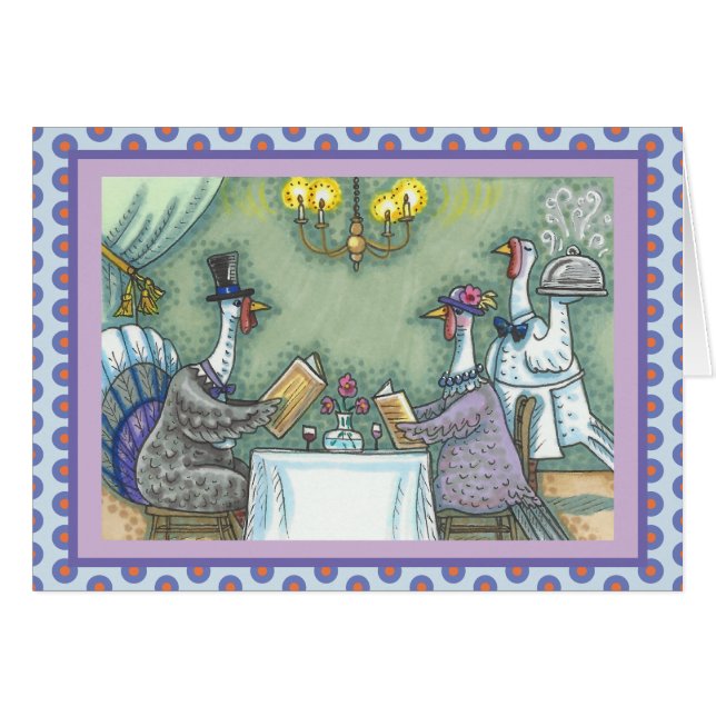 TURKEY FINE DINING THANKSGIVING GREETING CARD Vers (Front Horizontal)
