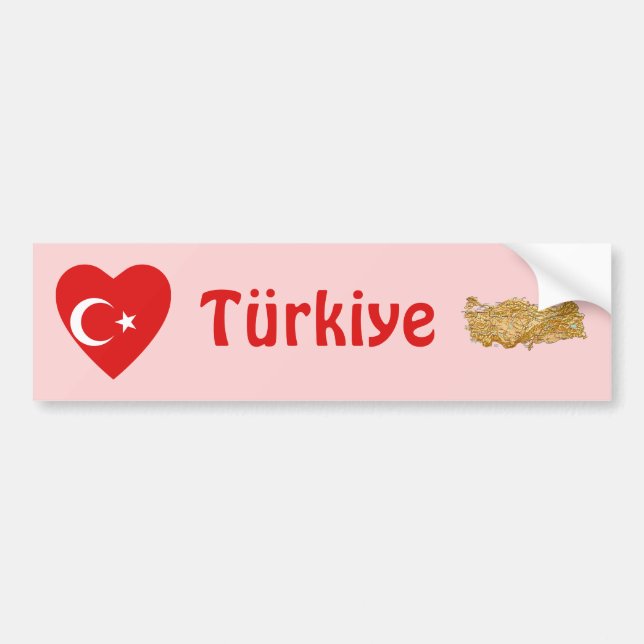 Turkey Flag Heart + Map Bumper Sticker (Front)