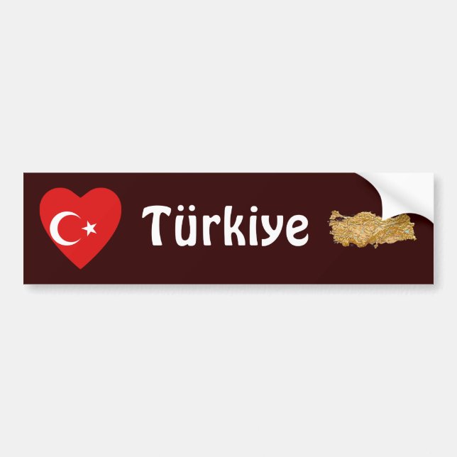 Turkey Flag Heart + Map Bumper Sticker (Front)