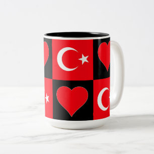 Turkey Flag Heart Pattern Fun Patriotic Turkish Two-Tone Coffee Mug