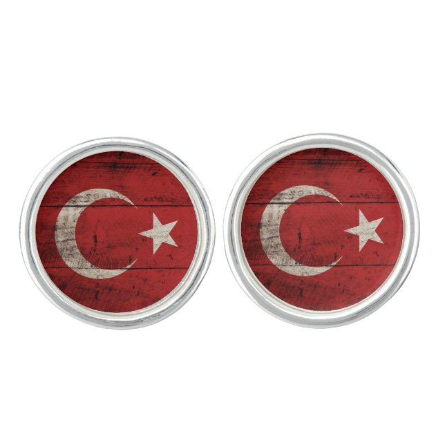 Turkey Flag on Old Wood Grain Cufflinks (Front)
