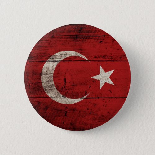 Turkey Flag on Old Wood Grain Pinback Button